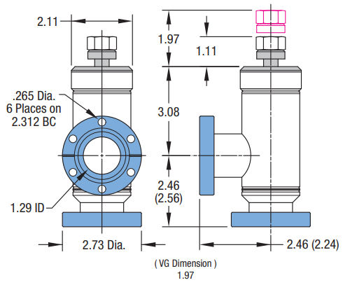 Angle Valve 1.5 inch (38.1 mm) All Metal | MDC Precision | SKU 314003
